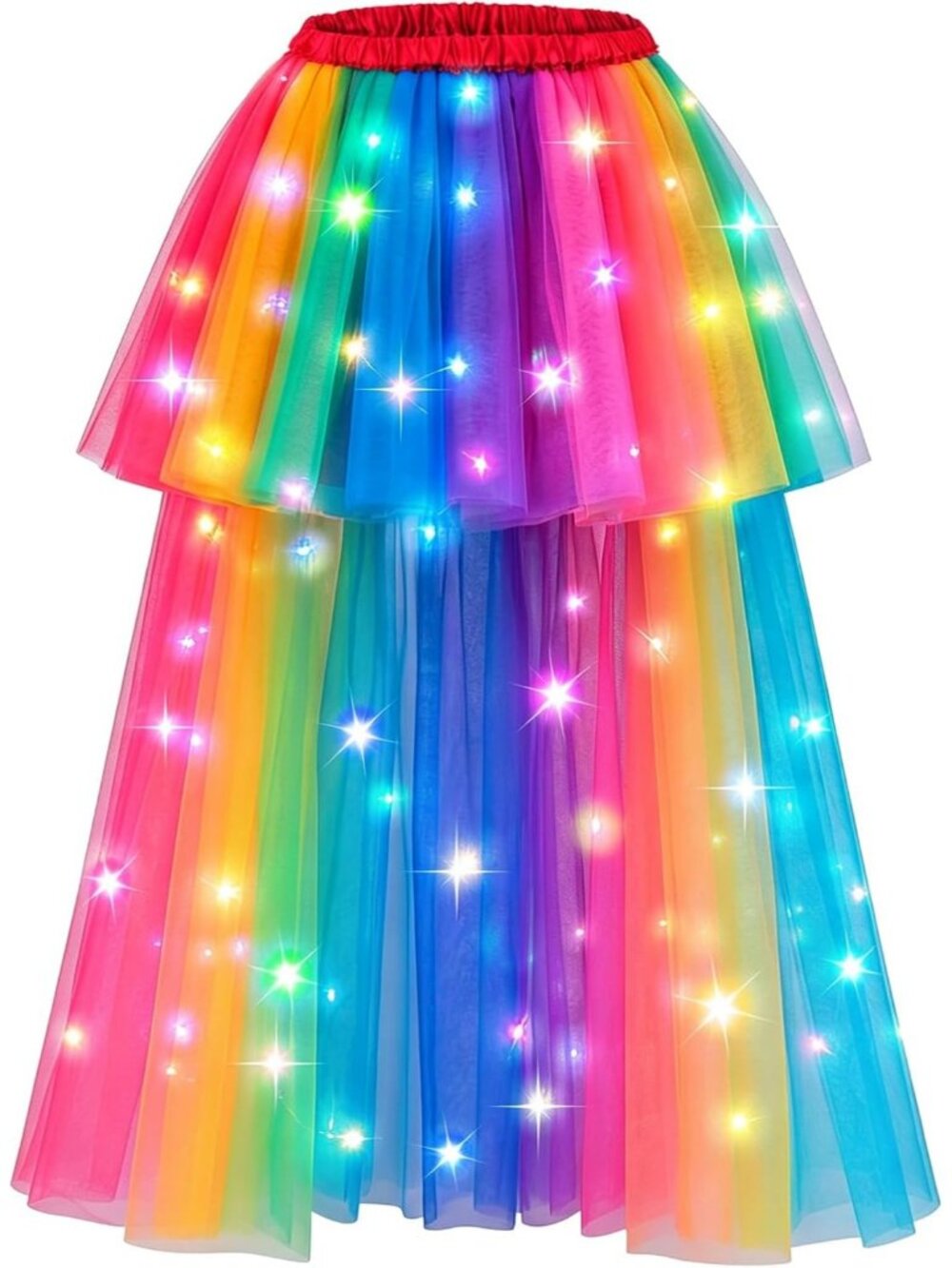 Women LED Light Up Tulle Tutu Skirt High Low Fluffy Sequin Ballet Dress-Multi B